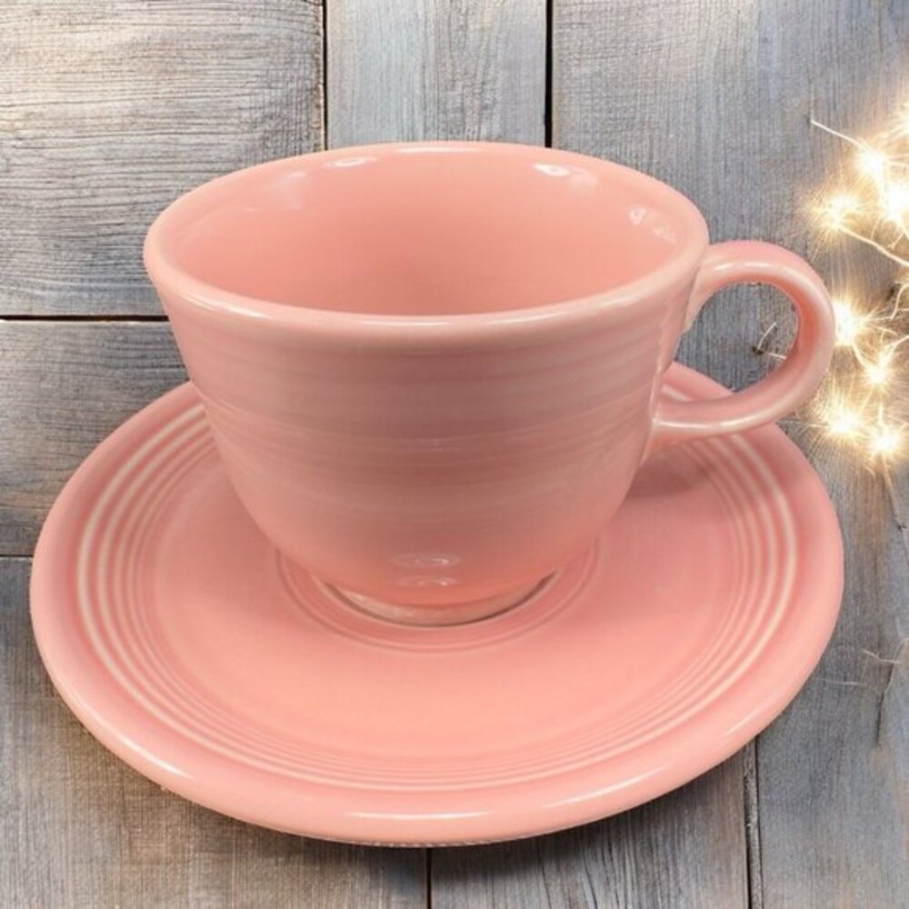 Vintage Fiestaware Rose Pink Teacup And Saucer‎ Set USA Homer Laughlin Ceramic